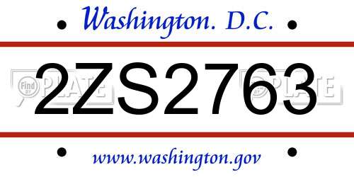 2ZS2763 District Of Columbia License Plate