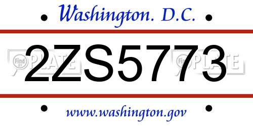 2ZS5773 District Of Columbia License Plate