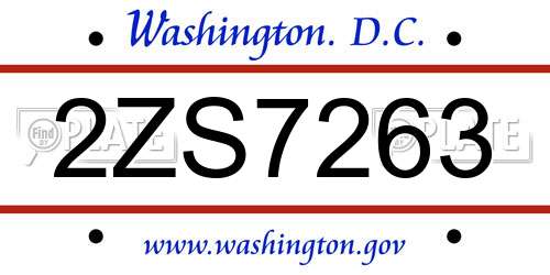 2ZS7263 District Of Columbia License Plate