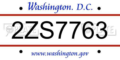 2ZS7763 District Of Columbia License Plate