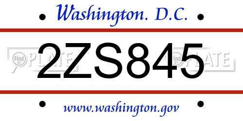 2ZS845 District Of Columbia License Plate