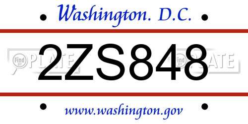 2ZS848 District Of Columbia License Plate