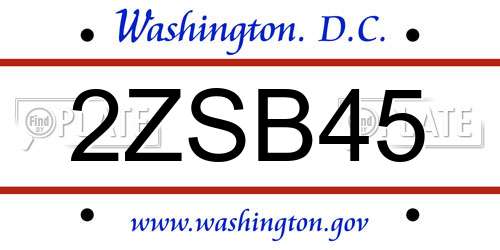2ZSB45 District Of Columbia License Plate