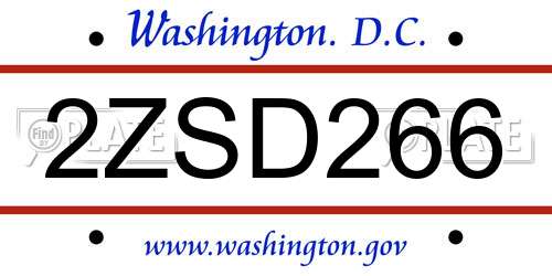2ZSD266 District Of Columbia License Plate
