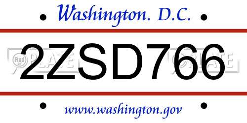 2ZSD766 District Of Columbia License Plate
