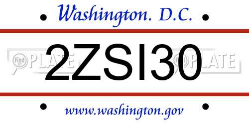 2ZSI30 District Of Columbia License Plate