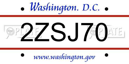 2ZSJ70 District Of Columbia License Plate