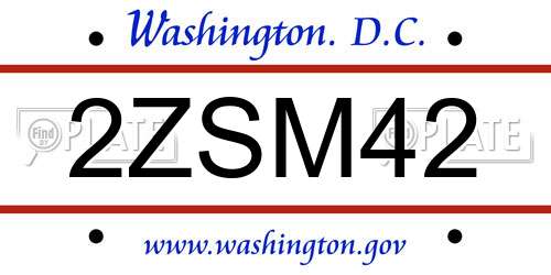2ZSM42 District Of Columbia License Plate