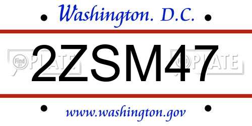 2ZSM47 District Of Columbia License Plate