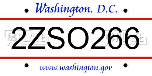 2ZSO266 District Of Columbia License Plate
