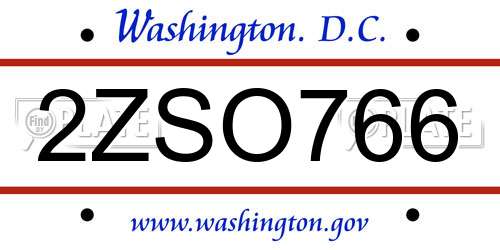 2ZSO766 District Of Columbia License Plate