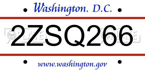 2ZSQ266 District Of Columbia License Plate
