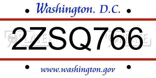 2ZSQ766 District Of Columbia License Plate