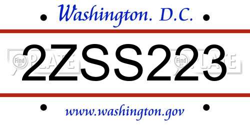 2ZSS223 District Of Columbia License Plate