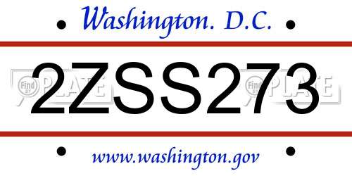 2ZSS273 District Of Columbia License Plate