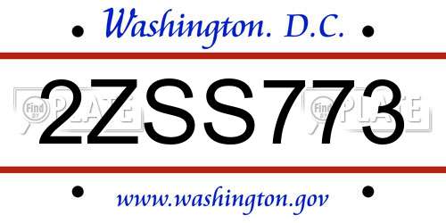 2ZSS773 District Of Columbia License Plate
