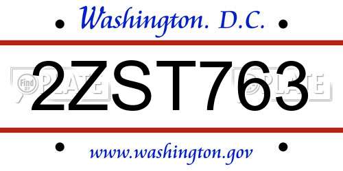 2ZST763 District Of Columbia License Plate