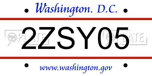 2ZSY05 District Of Columbia License Plate