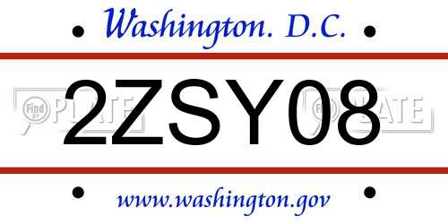 2ZSY08 District Of Columbia License Plate