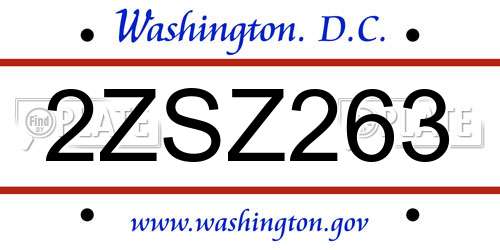 2ZSZ263 District Of Columbia License Plate