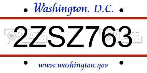 2ZSZ763 District Of Columbia License Plate