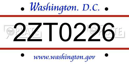2ZT0226 District Of Columbia License Plate