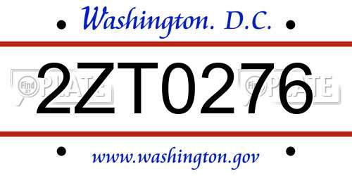 2ZT0276 District Of Columbia License Plate