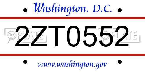 2ZT0552 District Of Columbia License Plate