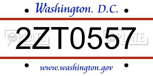 2ZT0557 District Of Columbia License Plate