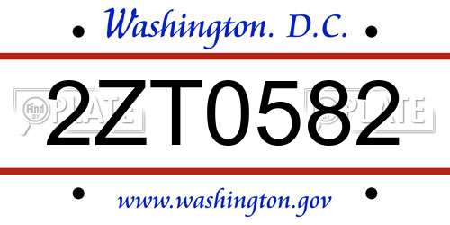 2ZT0582 District Of Columbia License Plate