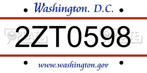 2ZT0598 District Of Columbia License Plate