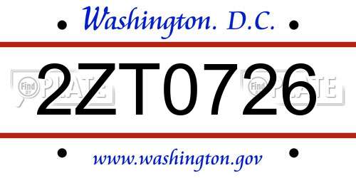 2ZT0726 District Of Columbia License Plate