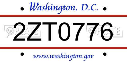 2ZT0776 District Of Columbia License Plate
