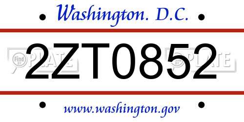 2ZT0852 District Of Columbia License Plate