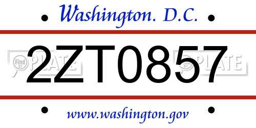 2ZT0857 District Of Columbia License Plate