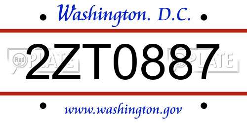2ZT0887 District Of Columbia License Plate