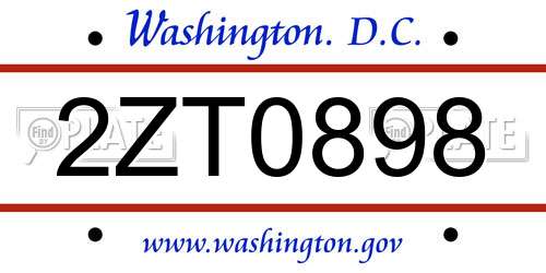 2ZT0898 District Of Columbia License Plate