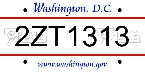 2ZT1313 District Of Columbia License Plate