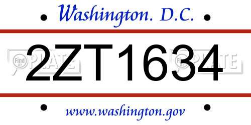 2ZT1634 District Of Columbia License Plate