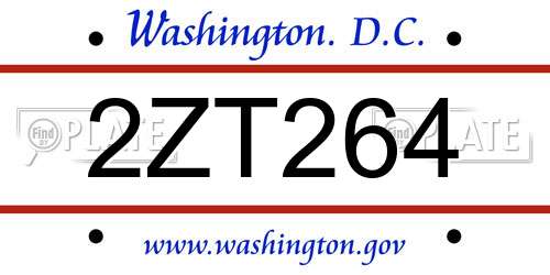 2ZT264 District Of Columbia License Plate