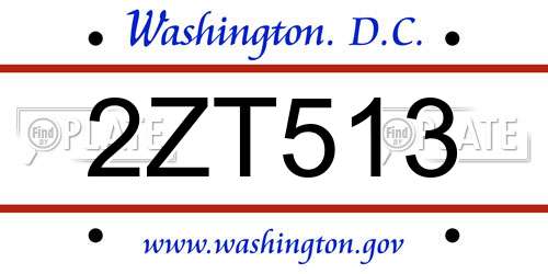 2ZT513 District Of Columbia License Plate