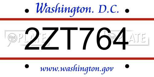 2ZT764 District Of Columbia License Plate