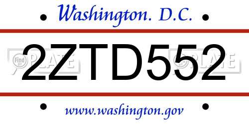 2ZTD552 District Of Columbia License Plate