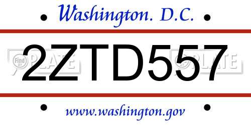 2ZTD557 District Of Columbia License Plate