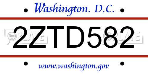 2ZTD582 District Of Columbia License Plate
