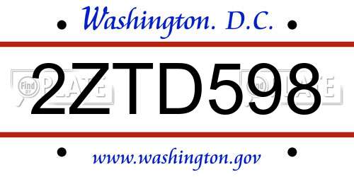 2ZTD598 District Of Columbia License Plate