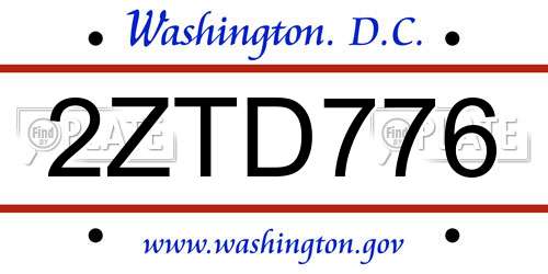2ZTD776 District Of Columbia License Plate