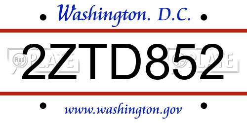 2ZTD852 District Of Columbia License Plate
