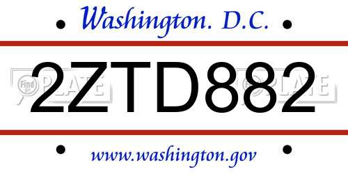 2ZTD882 District Of Columbia License Plate