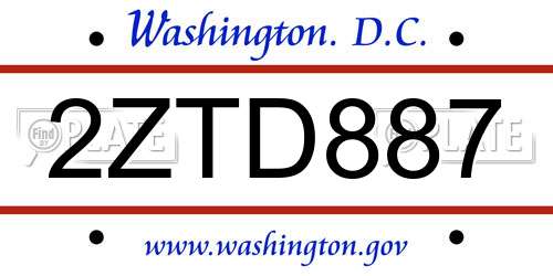 2ZTD887 District Of Columbia License Plate